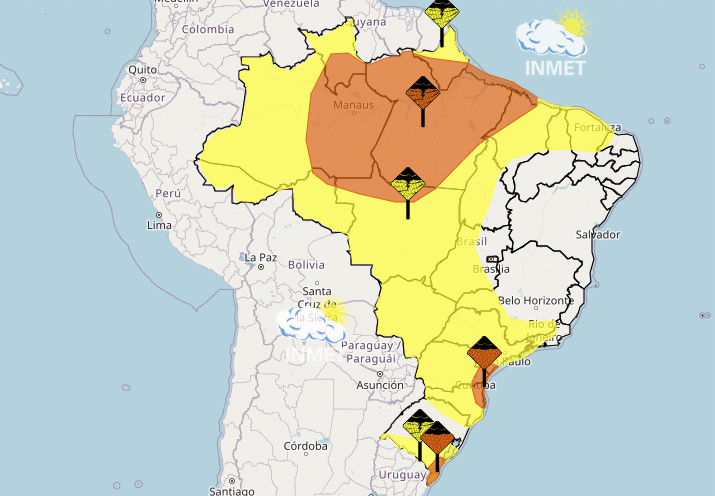 Inmet emite alerta de chuvas para 23 estados do país