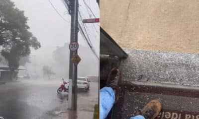 Moradores registram granizo e ventos fortes em Guaçuí.