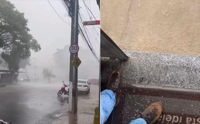 Moradores registram granizo e ventos fortes em Guaçuí.