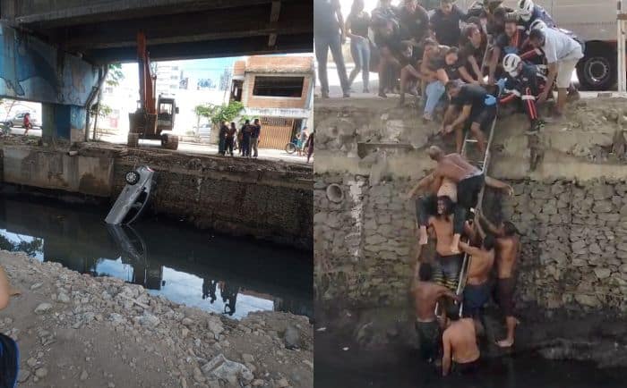 Pessoas em situação de rua socorrem motorista após queda em valão em Vila Velha