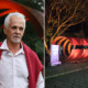 A escultura de aço de José Carlos Vilar une resistência e leveza, refletindo o movimento das ondas e a cultura local no Parque Cultural Casa do Governador. Foto: Divulgação