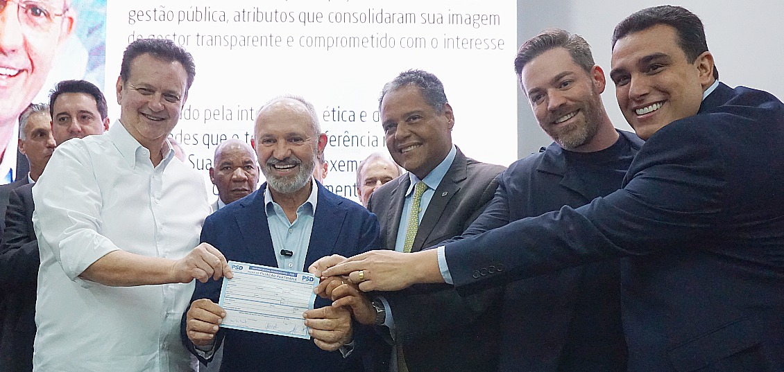Gilberto Kassab, Paulo Hartung, Antônio Brito, Renzo Vasconcelos e Erick Musso. Foto: Eduardo Mattos/Scriptum/PSD