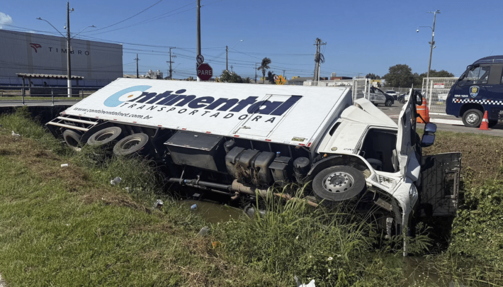 Caminhão com 2 toneladas de carga tomba na Darly Santos