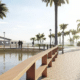 Imagem do projeto mostra como ficará a nova área de lazer da Lagoa do Baú, com deck, calçadão e paisagismo ao redor da margem