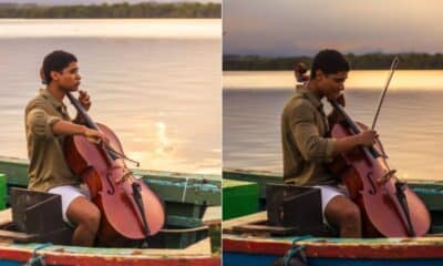 Violoncelo no pôr do sol atrai turistas para a Ilha das Caieiras