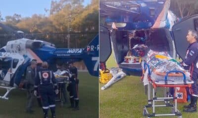 Vítimas sofreram queimaduras e foram levadas de helicóptero para o Hospital Jayme, na Serra
