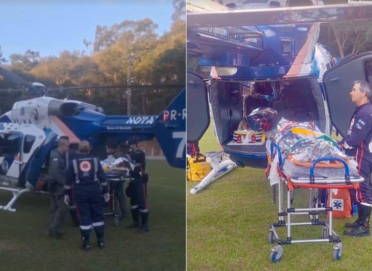 Vítimas sofreram queimaduras e foram levadas de helicóptero para o Hospital Jayme, na Serra