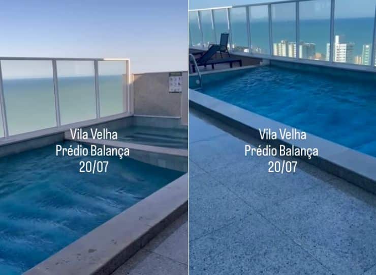 Água de piscina balança no alto de prédio de Vila Velha e intriga moradores
