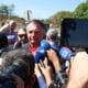 Jair Bolsonaro fala a imprensa após colocar tornozeleira na Secretaria de Administração Penitenciária do Distrito Federal