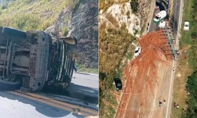 Carreta cegonha ficou destruída após colisão na BR-101, em Pedro Canário; motorista morreu no local