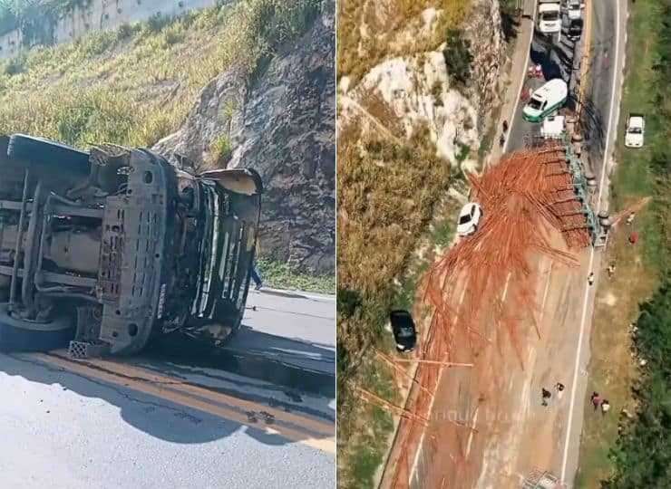 Carreta cegonha ficou destruída após colisão na BR-101, em Pedro Canário; motorista morreu no local