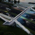 Imagem conceitual mostra como poderá ser a passarela sobre as avenidas Dante Michelini e Norte-Sul. A construção depende das próximas fases da obra de mobilidade em andamento