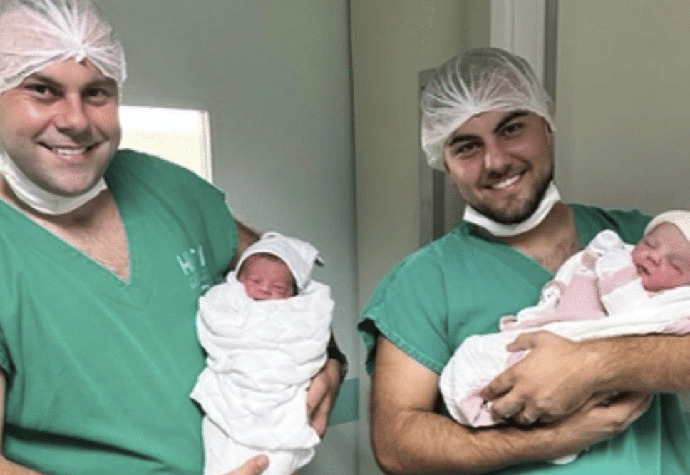 Marcos e Dalton Massante comemoram a chegada dos filhos no mesmo dia. Irmãos, padrinhos e agora pais juntos — uma coincidência que emocionou Cachoeiro