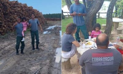 Menina de 3 anos foi resgatada com vida após passar a noite ao lado de um amigo da família em uma área de mata densa em Conceição da Barra