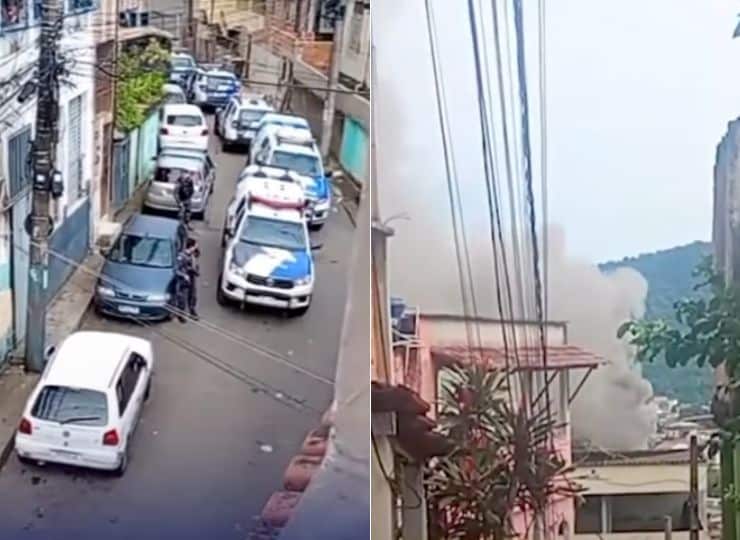 Movimentação policial no Bairro da Penha, em Vitória, durante ocorrência em que mulher foi feita refém e teve a casa incendiada pelo ex-companheiro