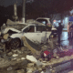 Muro da igreja ficou destruído após colisão provocada por motorista que fugia de blitz da Lei Seca em Vila Velha