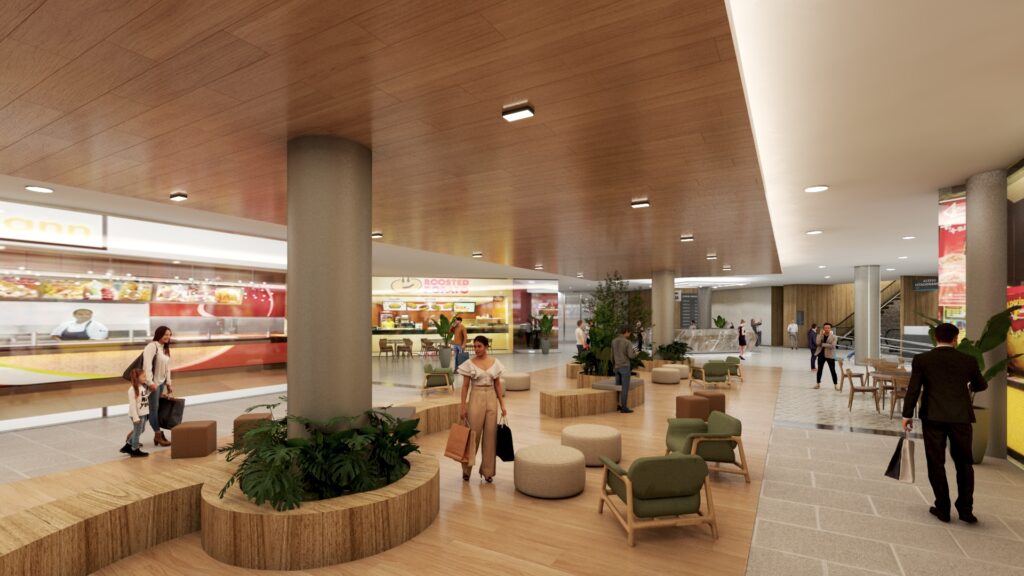 Projeto prevê lounges com mobiliário moderno, iluminação acolhedora e integração com a nova praça de alimentação no Shopping Praia da Costa