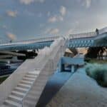 Visualização artística da área mais elevada da passarela, pensada como ponto de observação com vista para pousos no aeroporto. Estrutura ainda está em fase de concepção