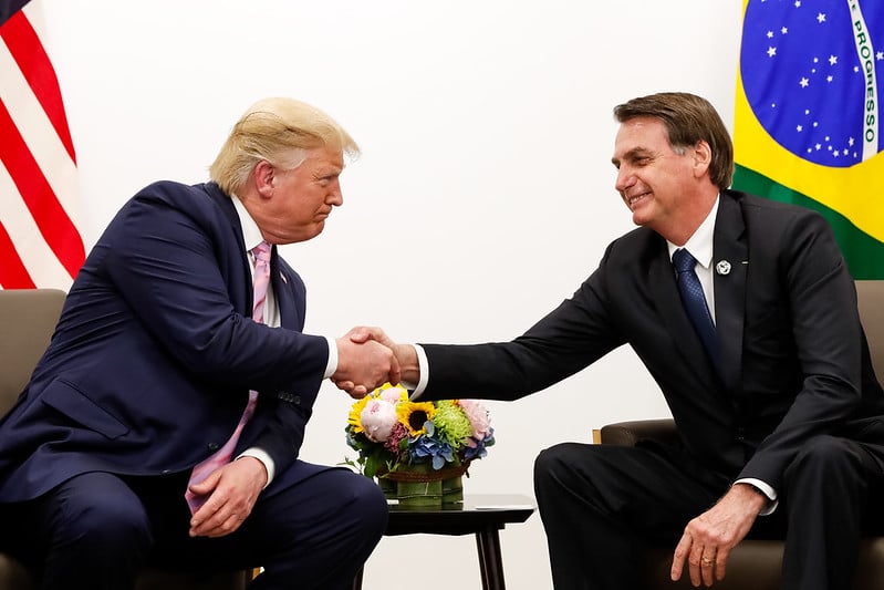 Trump e Bolsonaro estiveram juntos em 2019, no Japão.Foto: Alan Santos/PR
