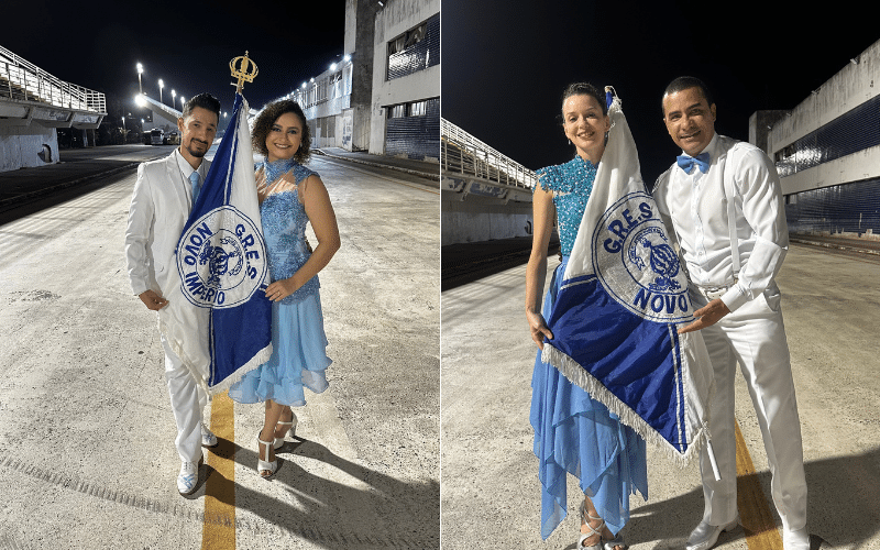 Os novos casais de Mestre-Sala e Porta-Bandeira da Novo Império serão apresentados no domingo. Foto: Divulgação (Novo Império)