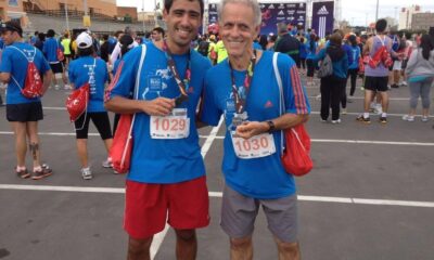 Fabrício Nascimento Ribeiro, major engenheiro aeronáutico, ao lado do pai Geraldo em corrida realizada em São José dos Campos (SP), há 13 anos