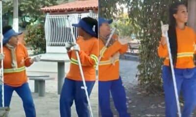 Garis de Linhares esbanjam bom humor durante o trabalho e conquistam as redes sociais com cantoria e dança nas ruas do bairro Juparanã