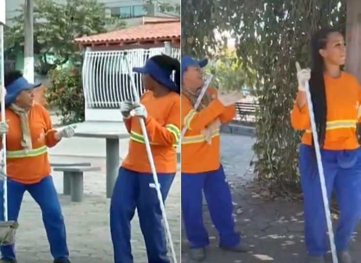 Garis de Linhares esbanjam bom humor durante o trabalho e conquistam as redes sociais com cantoria e dança nas ruas do bairro Juparanã
