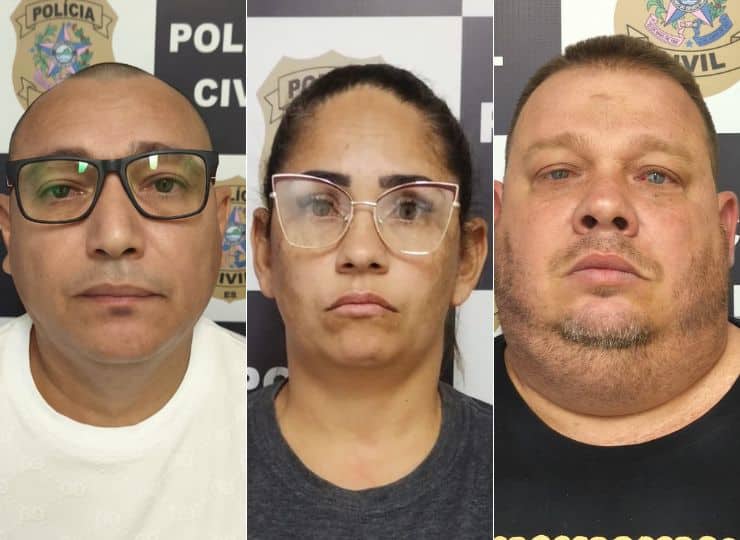 Antônio Orlando Lima dos Santos, de 45 anos, Miriam Oliveira Lovate Silva, de 42, e Ricardo Lopes Castelani, de 44, foram presos suspeitos de aplicar o “golpe da cesta básica” contra aposentados no Espírito Santo