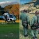 Helicóptero do Notaer e equipes de resgate atuam no salvamento de bombeiro ferido após queda de parapente em área de mata em Castelo