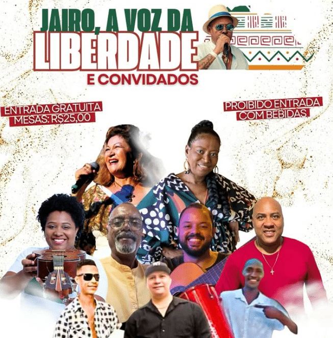 A Roda de Samba “Jairo, a Voz da Liberdade” acontece em 23 de agosto na quadra do Pega no Samba, em Consolação, reunindo músicos consagrados e intérpretes históricos para celebrar a trajetória do ícone do Carnaval de Vitória. Foto: Reprodução/Instagram