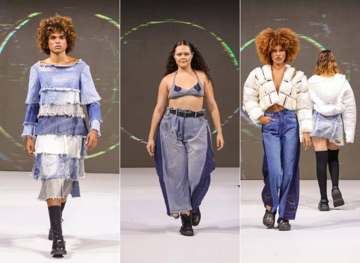 Modelos exibem peças autorais com foco em upcycling e diversidade na abertura dos desfiles desta sexta-feira (8), no ES Fashion 2025