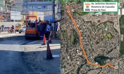 Obras de recapeamento alteram o trânsito na Avenida Jerônimo Monteiro, em Vila Velha; trecho entre Capuaba e Paul está em intervenção