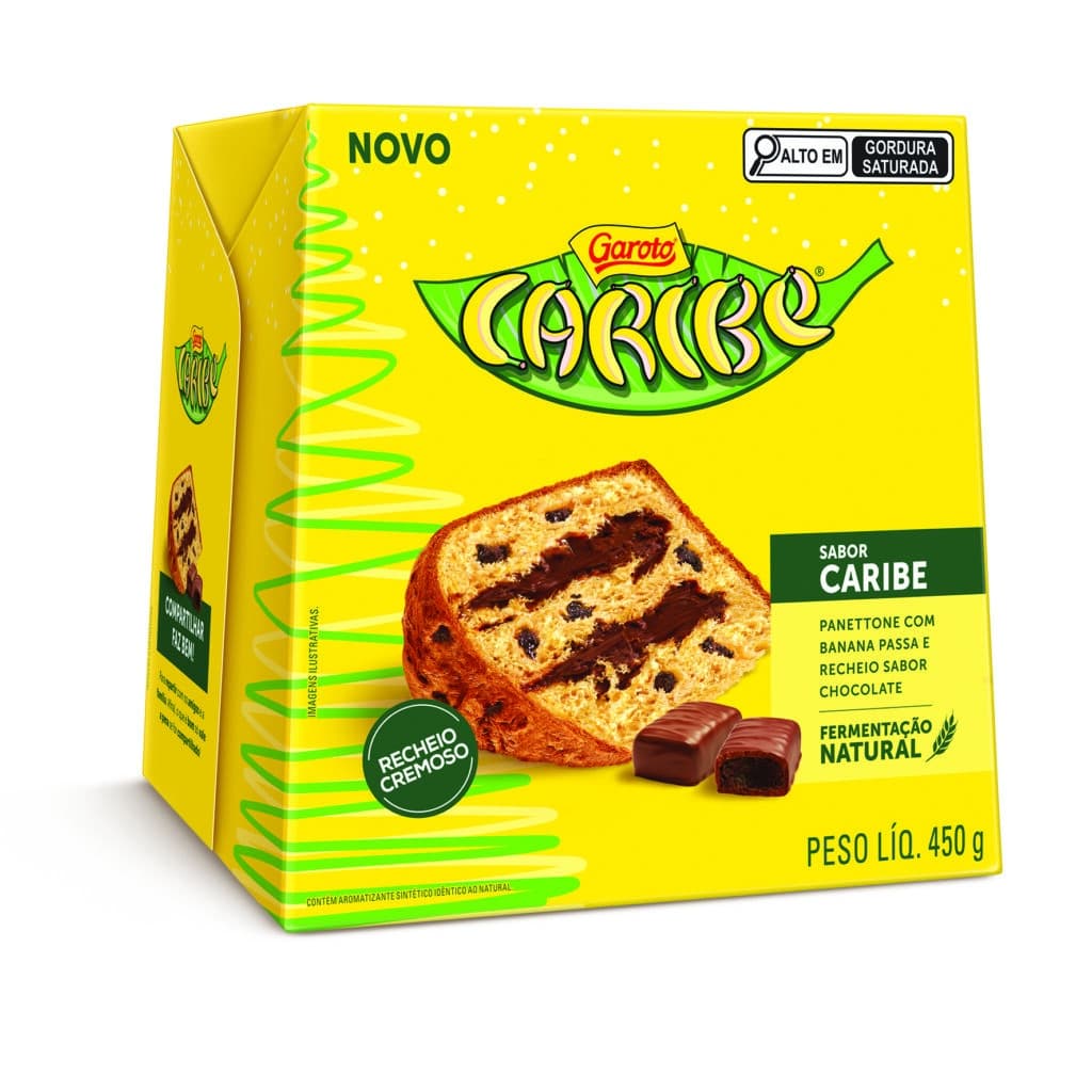 Panettone Caribe: lançamento da Garoto mistura massa de fermentação natural, banana passa e recheio cremoso de chocolate