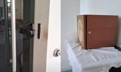 Porta arrombada e sacrário violado na Igreja Nossa Senhora das Graças, em Cariacica, após ação criminosa no último fim de semana