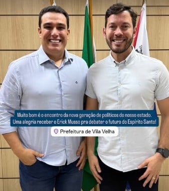 Erick Musso e Arnaldinho, no gabinete do prefeito (05/09/2025). Foto: reprodução Instagram
