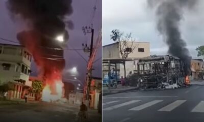 Ônibus do Transcol é incendiado após confronto com a PM