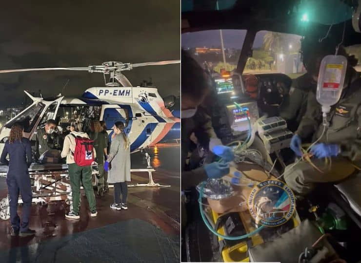 Turista chinês cai no mar e é socorrido de helicóptero em Guarapari