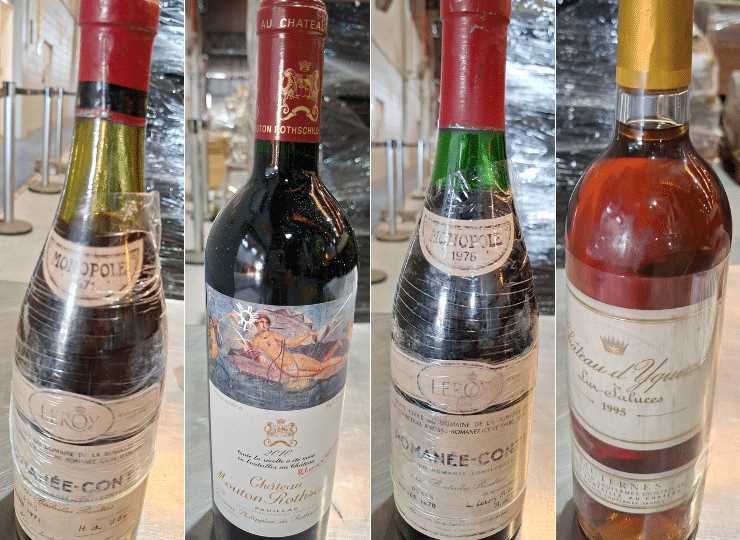 Vinhos raros para colecionadores estão disponíveis no leilão. Foto: Reprodução/Receita Federal