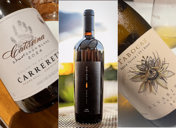 Carrereth Sauvignon Blanc, vinho da Cave Rara e Tabocas Orange Alvarinho. Foto: Divulgação
